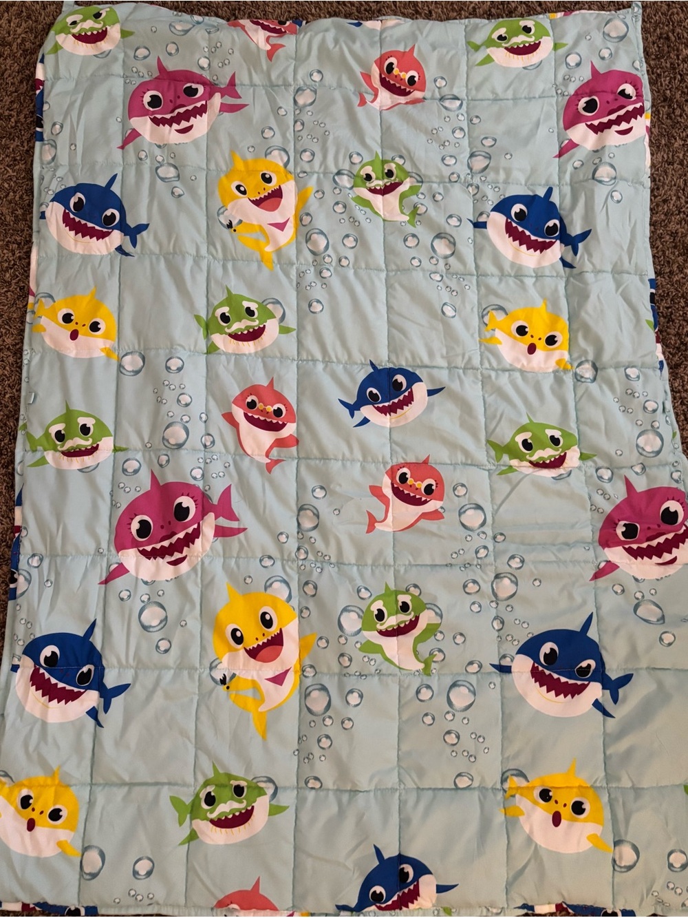 Baby Shark Pink Fong Weighted Blanket Light Blue with Yellow Green Colorful Fish